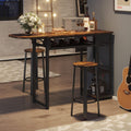 Expandable Bar Table Set with Two Stools and Wine Rack, Rustic Brown