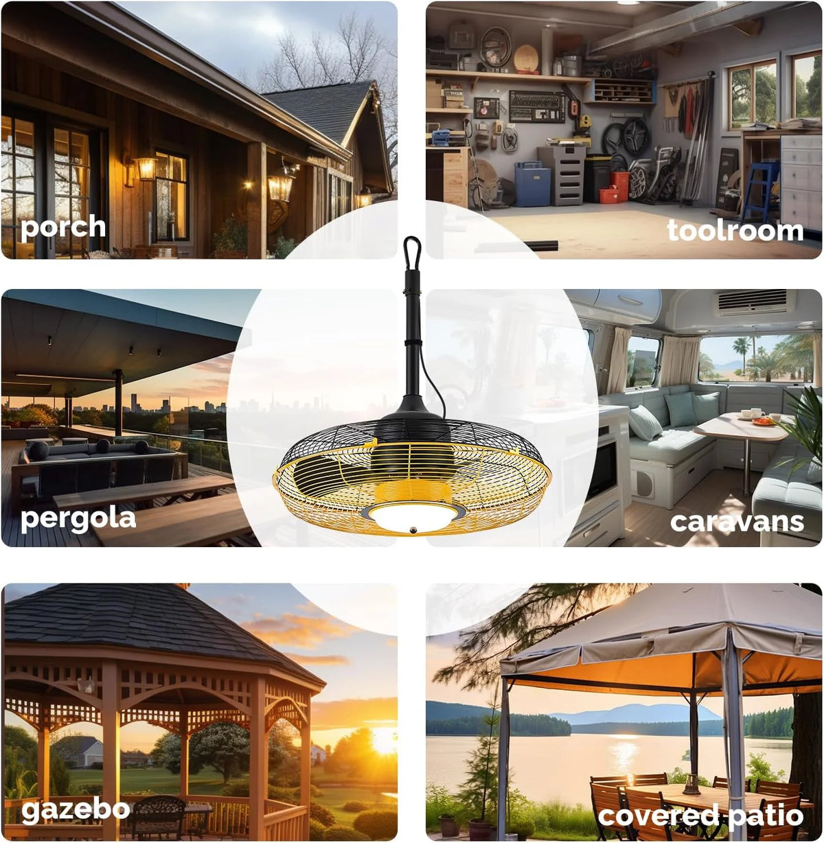 Outdoor Ceiling Fan with Light, Plug in Ceiling Fan with Remote, Gazebo Fans Outdoor Hanging for Patios Waterproof, Wet Rated Hanging Fan…