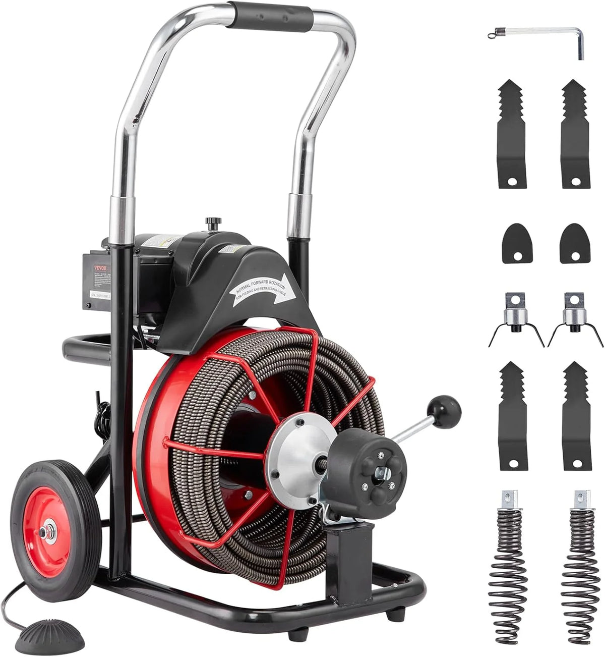 Drain Cleaner Machine 100FT X 1/2 Inch, Auto Feed Sewer Snake Auger on Wheels, 550W Portable Drain Cleaning Machine with 8 Cutters &…