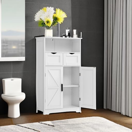 Freestanding Storage Cabinet with 2 Drawers and Barn Doors