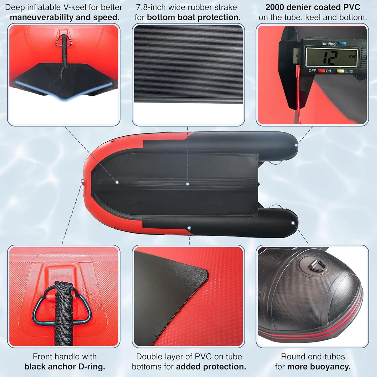 Inflatable Boat | Yacht Dinghy Tender Raft | Multi Person Fishing Boat | Aluminum Floor Oars | Fishing Rod Holders | Heavy-duty Pvc | 2024…
