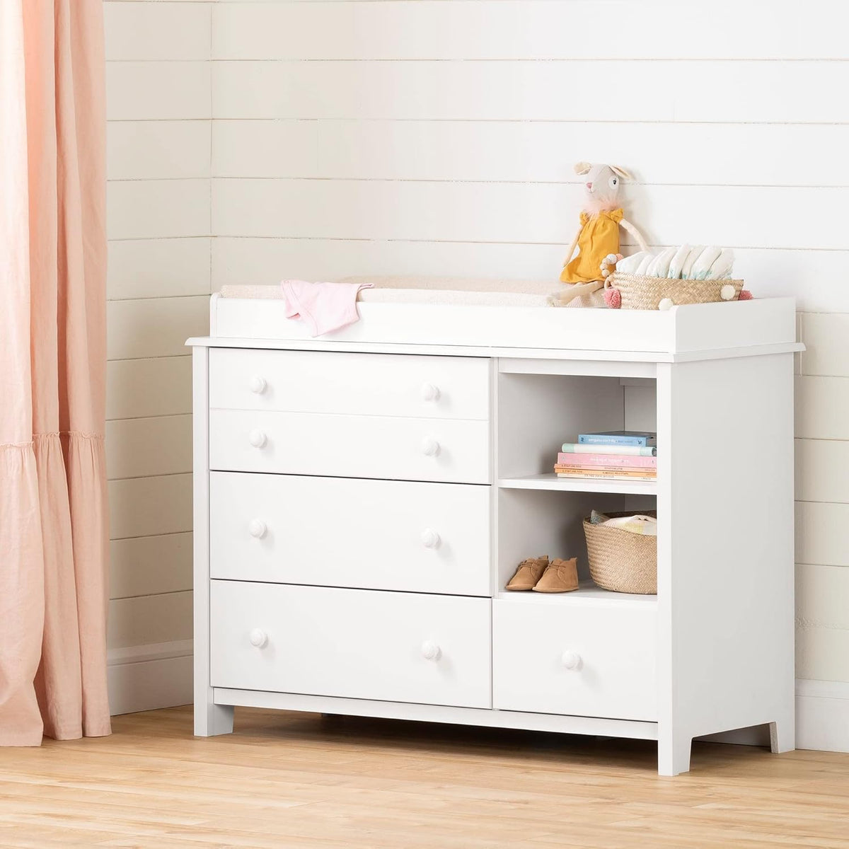 Baby Changing Table with Storage Drawers, White