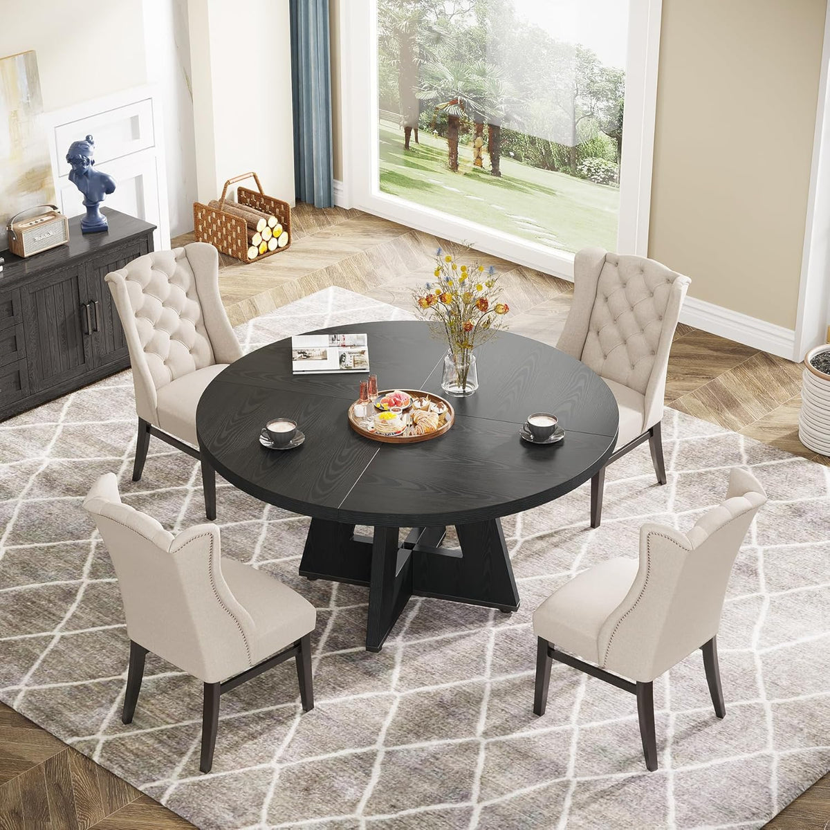 47-Inch Round Dining Table, Black