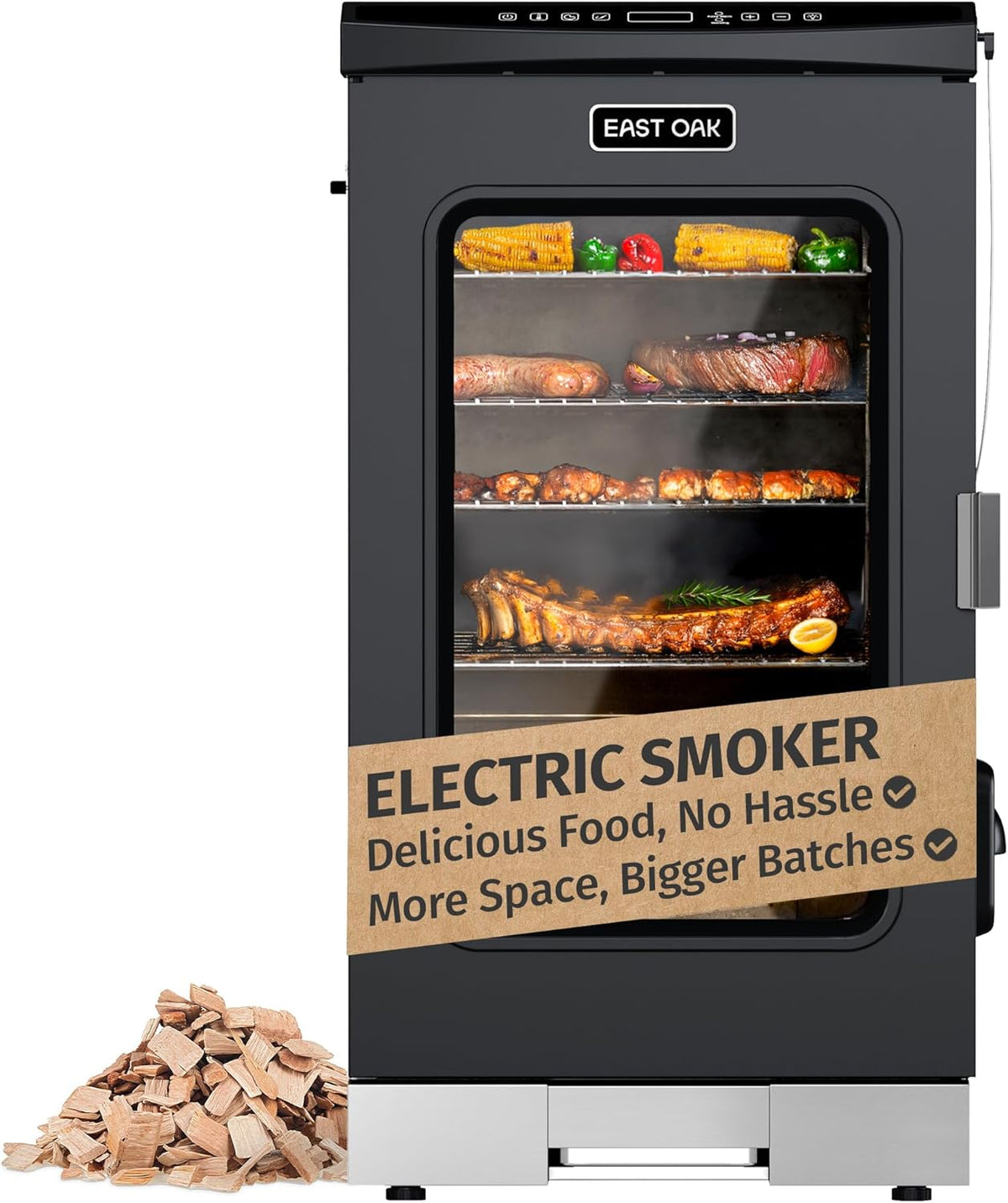 30-Inch Electric Smoker with Glass Door and 4 Racks