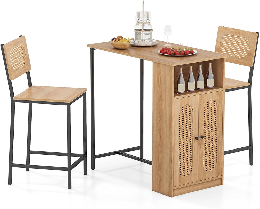 3-Piece Counter-Height Dining Table Set with 2 Stools