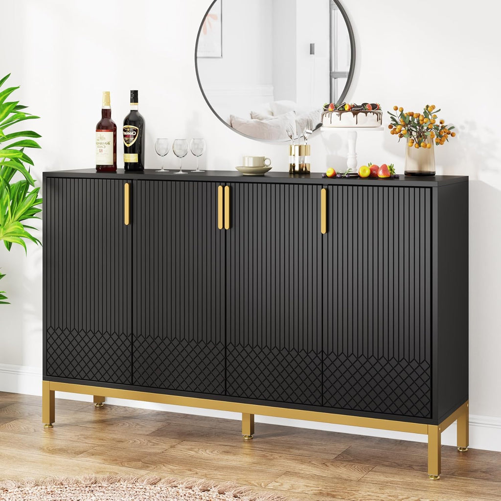 59-Inch Four-Door Buffet Cabinet, Black and Gold