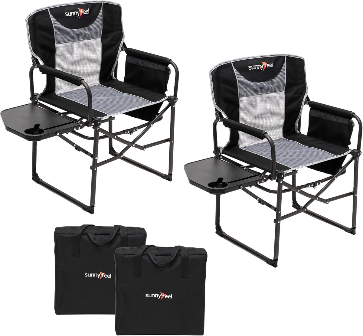 Folding Camping Director Chairs with Side Tables, Set of 2