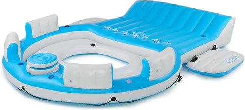 145 X 125 X 20 Inch Inflatable Lake and Pool Relaxation Island Lounger Seat for Up to 7 Adults, Blue and White