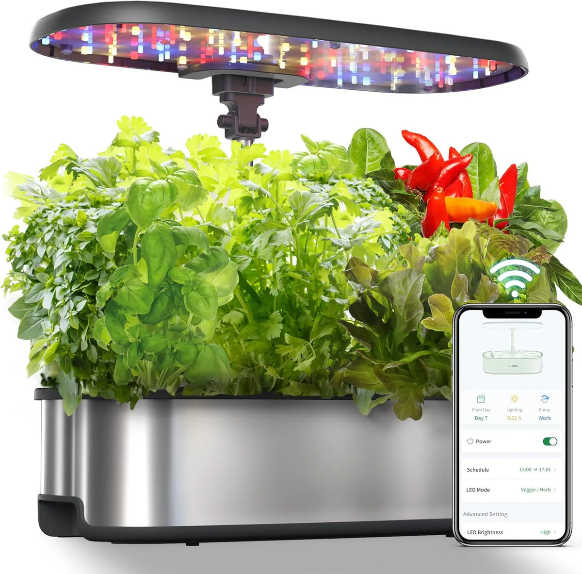 Lph-se Hydroponics Growing System, 12 Pods Smart Herb Garden Kit Indoor, Indoor Garden, App & Wifi Controlled, with 24W Growing LED, 5.5L…