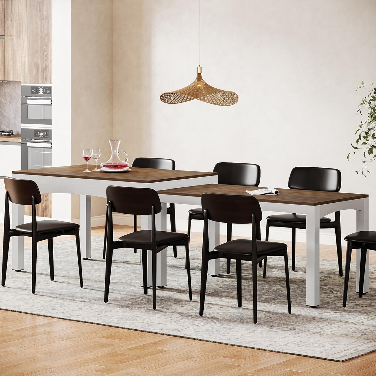94.49-Inch Extendable Dining Table, Brown and White