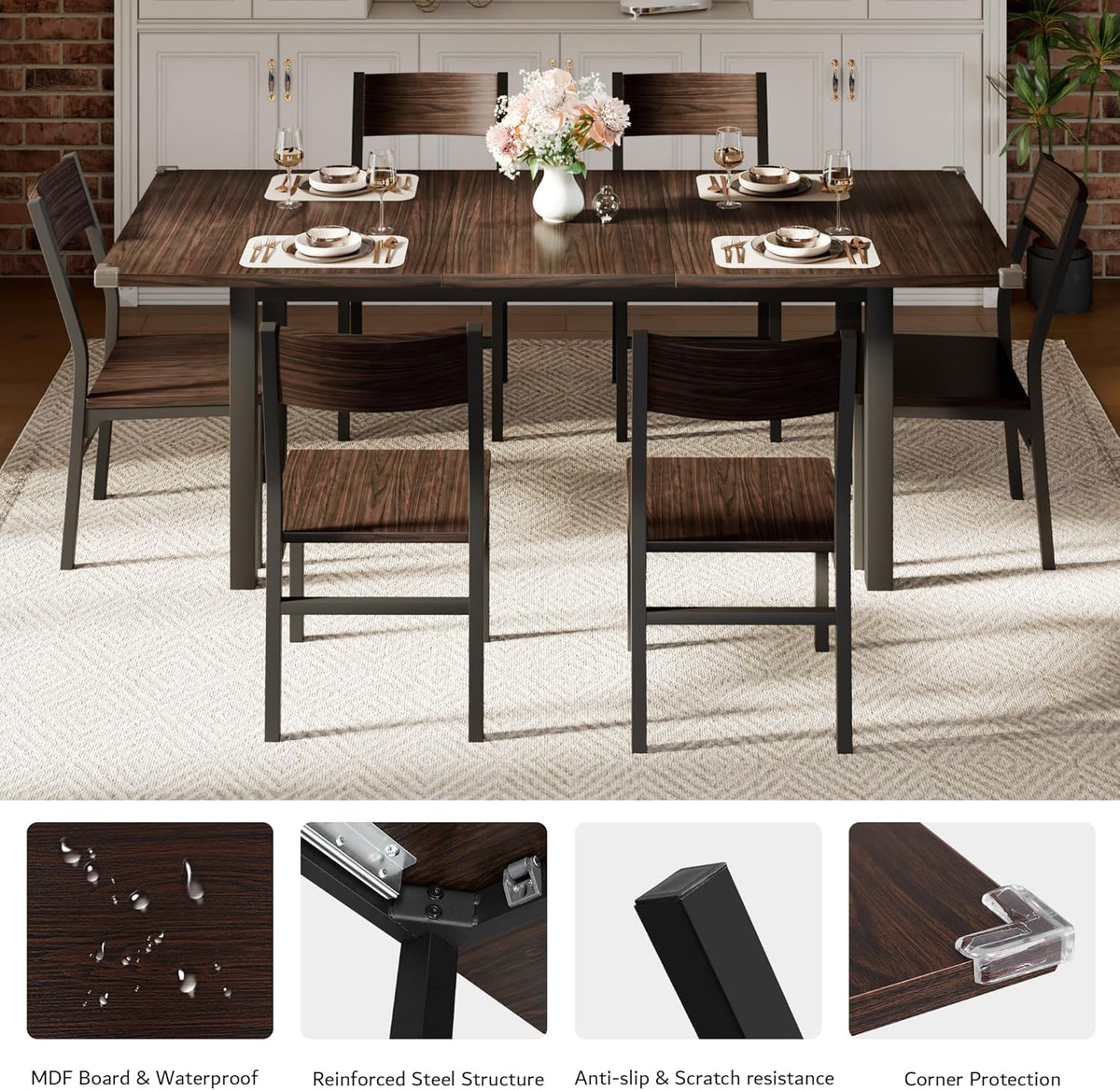 7-Piece Extendable Dining Table Set with 6 Chairs