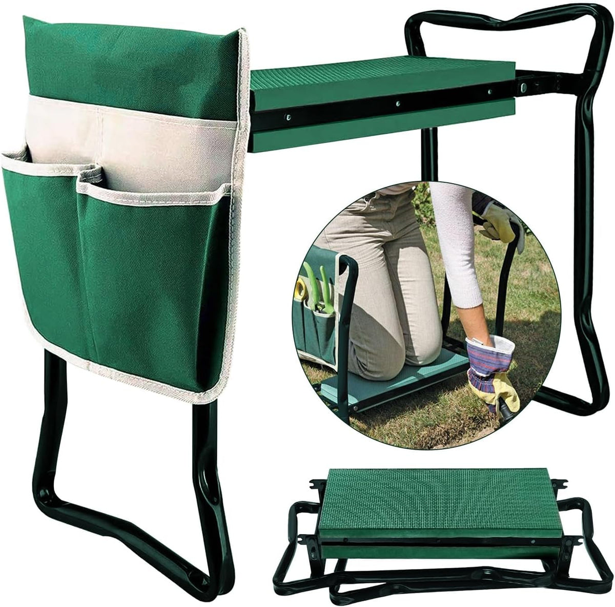 Garden Cart Outdoor Rolling Garden Workseat with Wheels, Heavy Duty Garden Tool Cart with Extendable Handle and Storage for Seniors Yard…