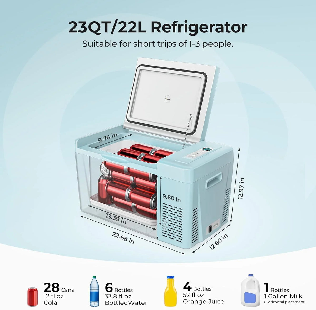 12 Volt Refrigerator 12V Car Fridge 23 quart Portable Freezer Compressor Cooler 12/24V Dc 110~240 Volt AC for Truck Van RV Camper Suv Travel…