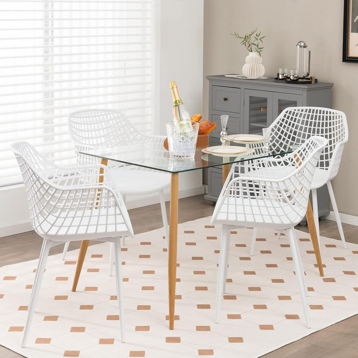Dining Armchairs with Metal Legs, Set of 4, Black