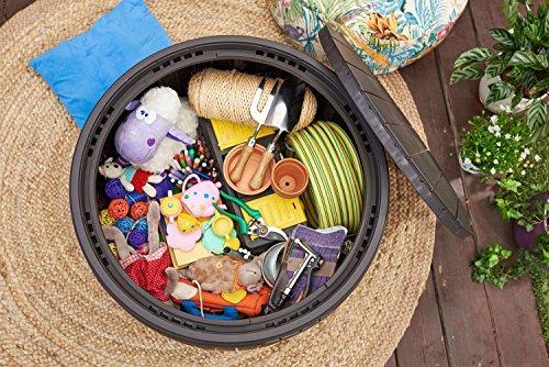 37 gallon Round Deck Box, Patio Table for Outdoor Cushion Storage, Brown