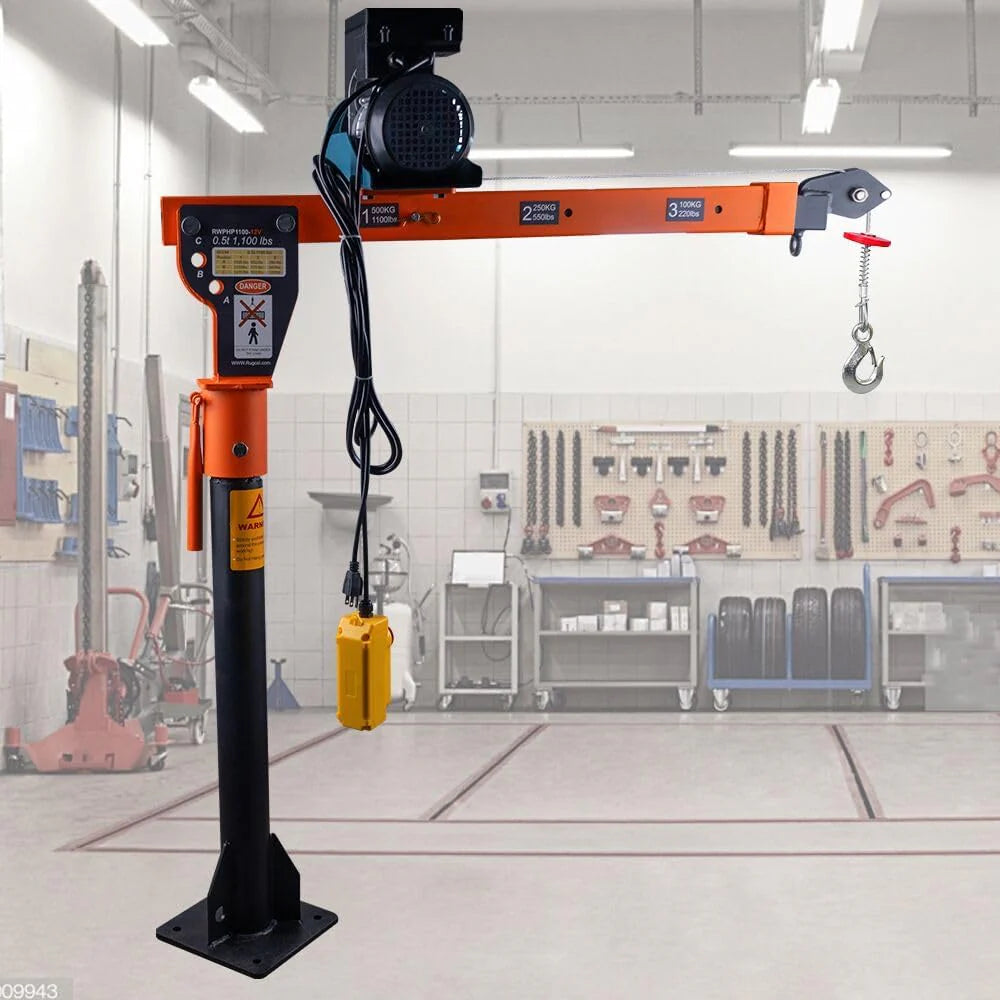 1100LB Folding Dismountable Household Hoist Truck Crane with Electric Hoist (110V) - 880LB Pulling Force, Jib Cranes for Factory, Warehouse,…