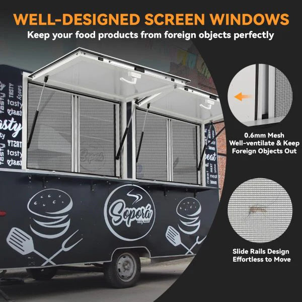 Concession Window 36W X 36H Aluminum Alloy Food Truck Service Window with Sliding Screens & Awning Door, Hydraulic Lift, Locking Mechanism,…