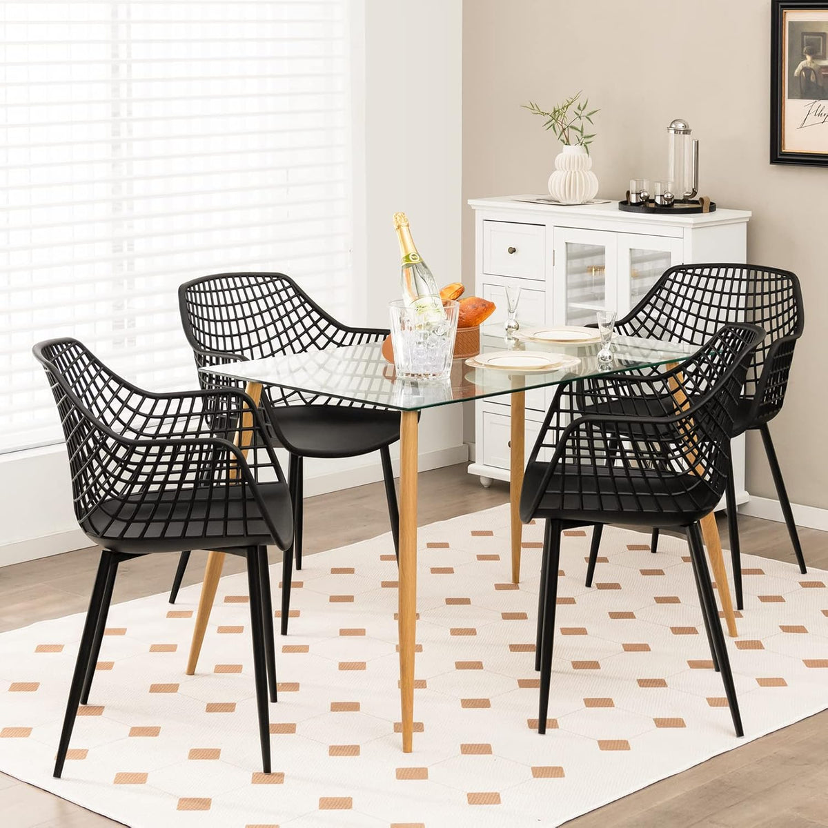 Dining Armchairs with Metal Legs, Set of 4, Black