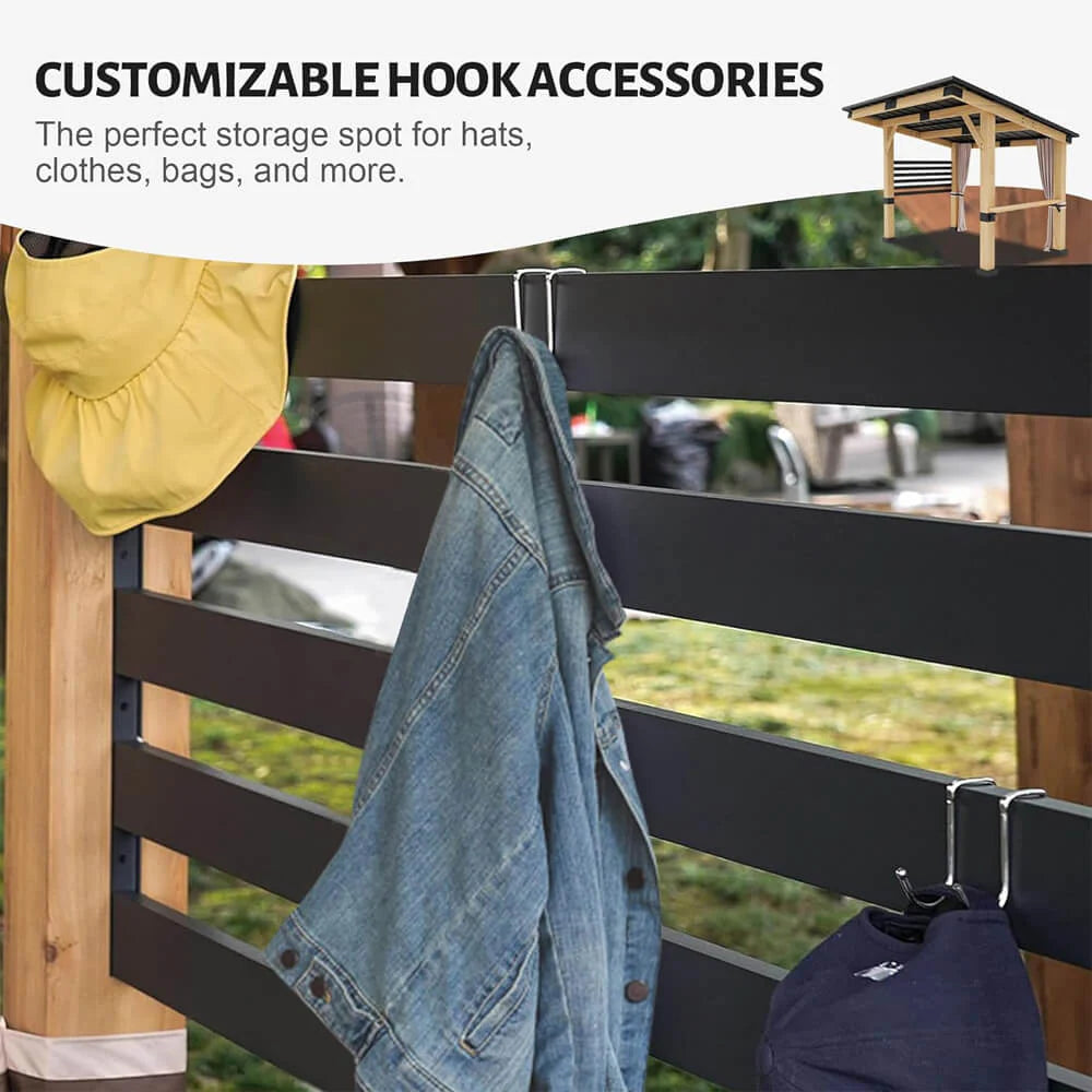 10X12FT] Heavy Duty Premium Outdoor All-season Wooden Cedar Hardtop Gazebo with Metal Roof & Back Curtains