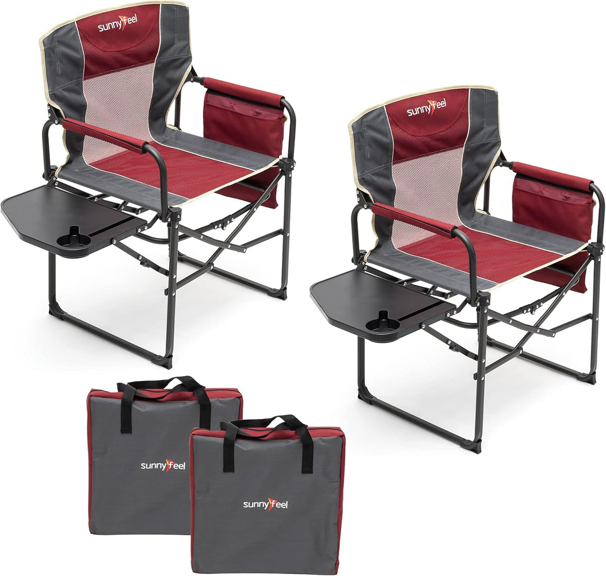 Folding Camping Director Chairs with Side Tables, Set of 2