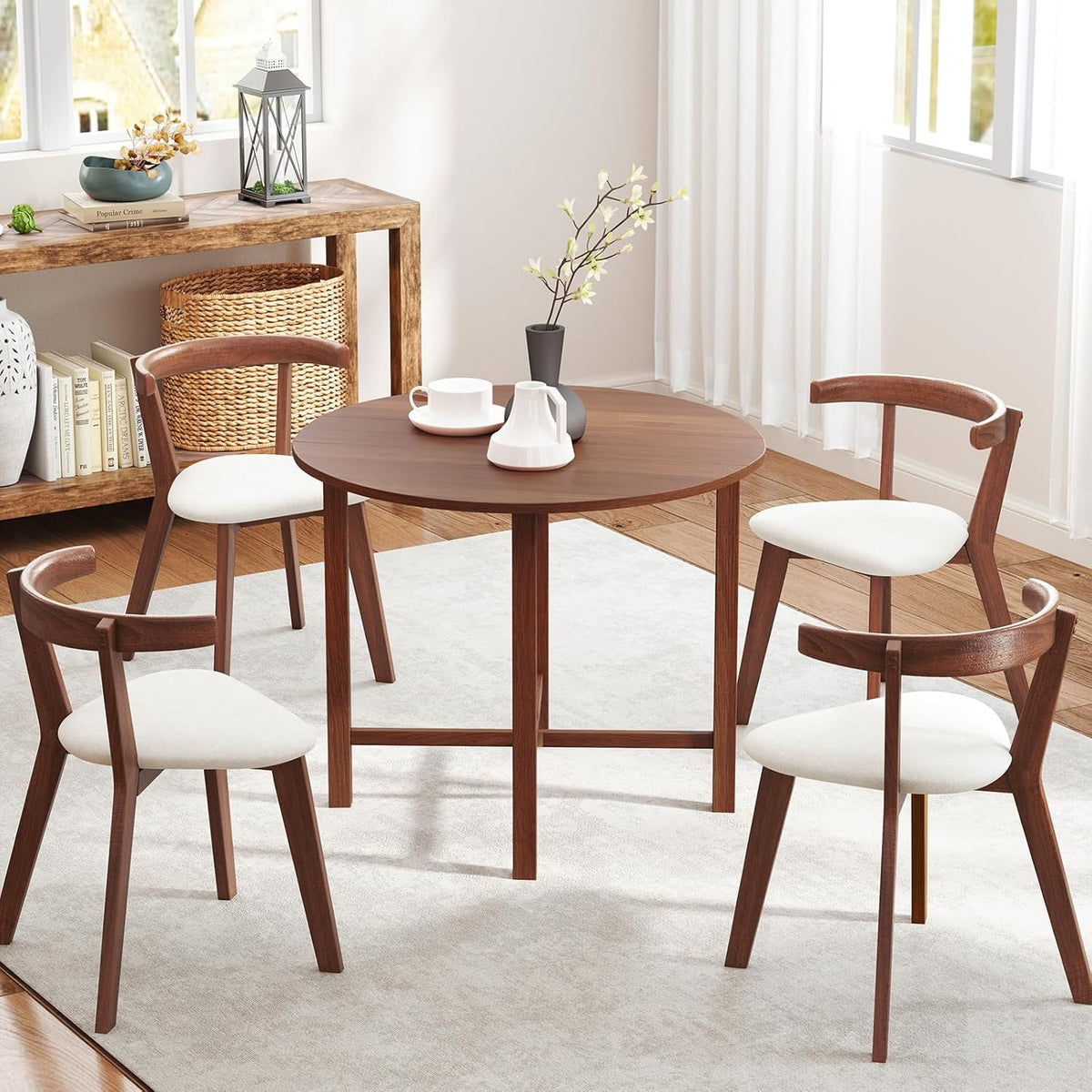 36-Inch Round Drop-Leaf Dining Table, Walnut