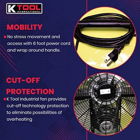 42′′ Belt Drive Drum Fan; Industrial, Garage, Shop, High Speed 2-SPEED, Durable, Cut-off Protection, Easy Mobility Rubber Wheels; Safety…