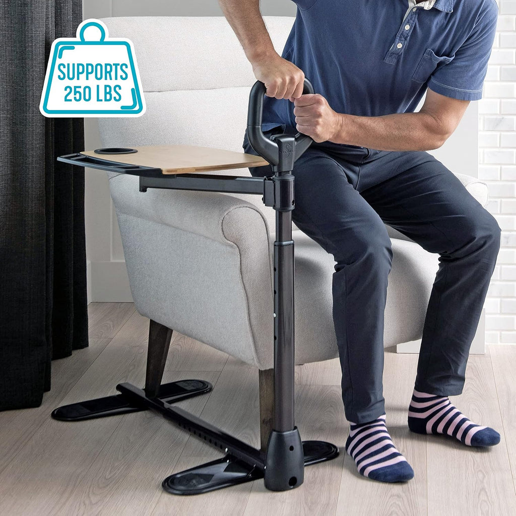 Adjustable Bamboo Swivel Tray Table with Standing Assist Handle