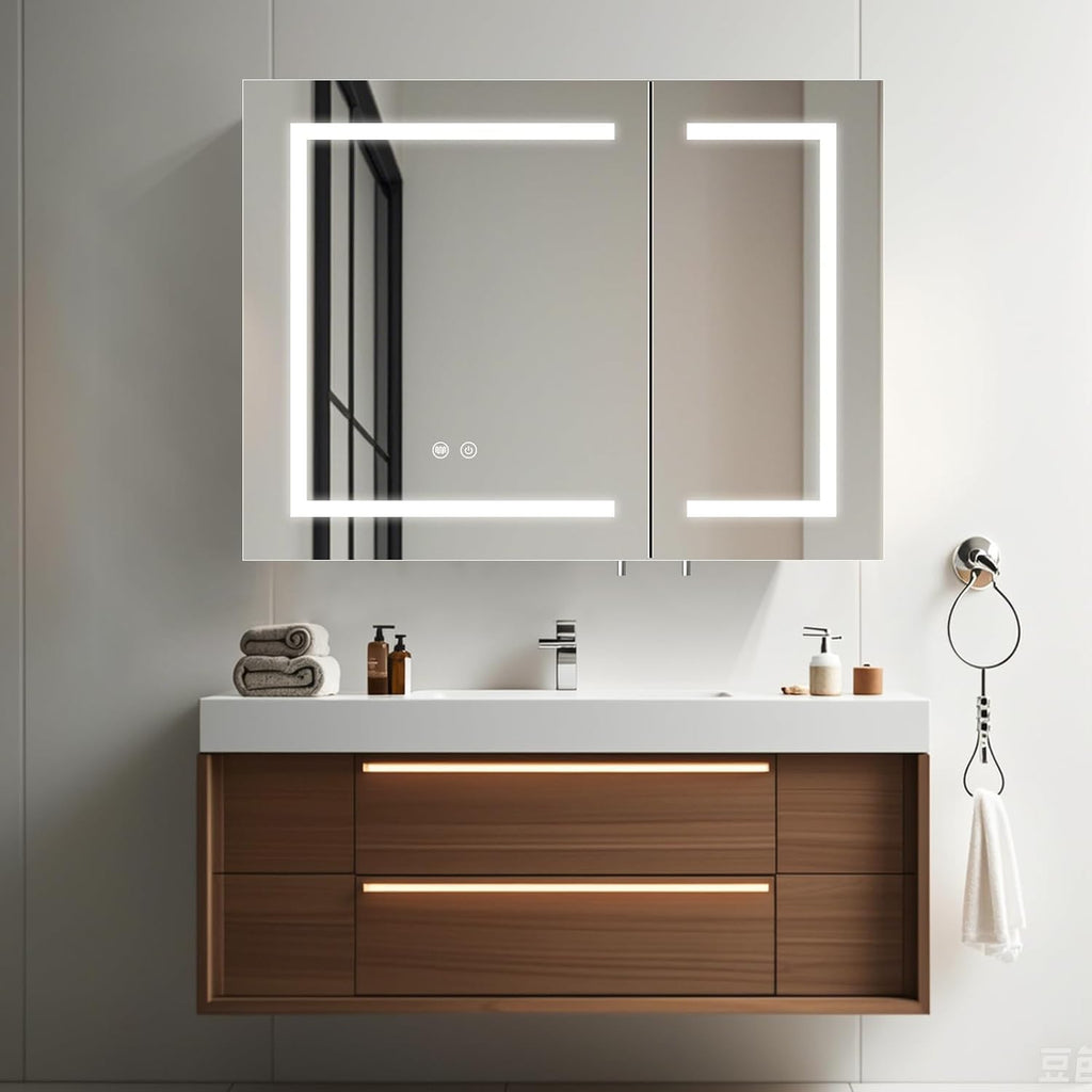 Wall-Mounted LED Bathroom Mirror Cabinet with Anti-Fog Function