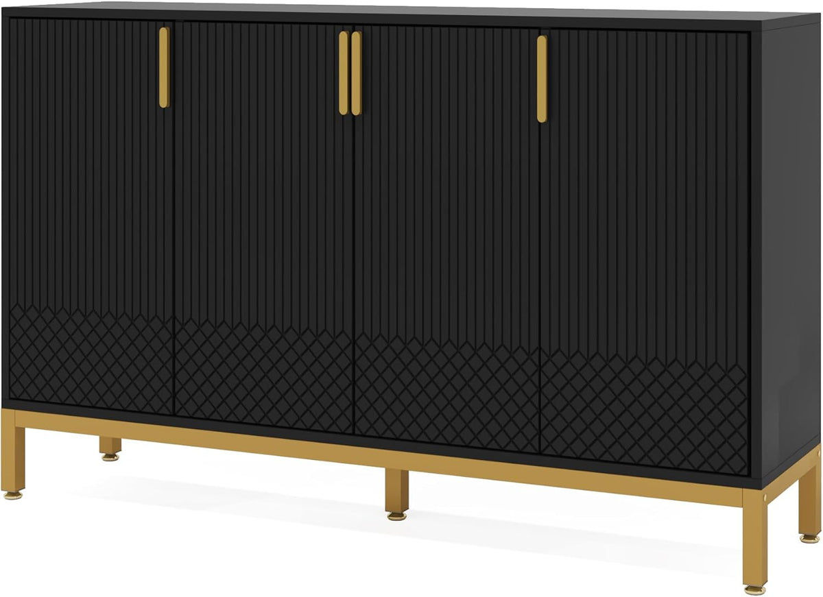 59-Inch Four-Door Buffet Cabinet, Black and Gold