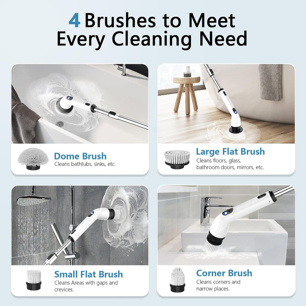 Cordless Electric Spin Scrubber with Extendable Handle and Display