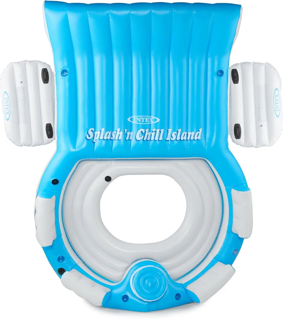 145 X 125 X 20 Inch Inflatable Lake and Pool Relaxation Island Lounger Seat for Up to 7 Adults, Blue and White