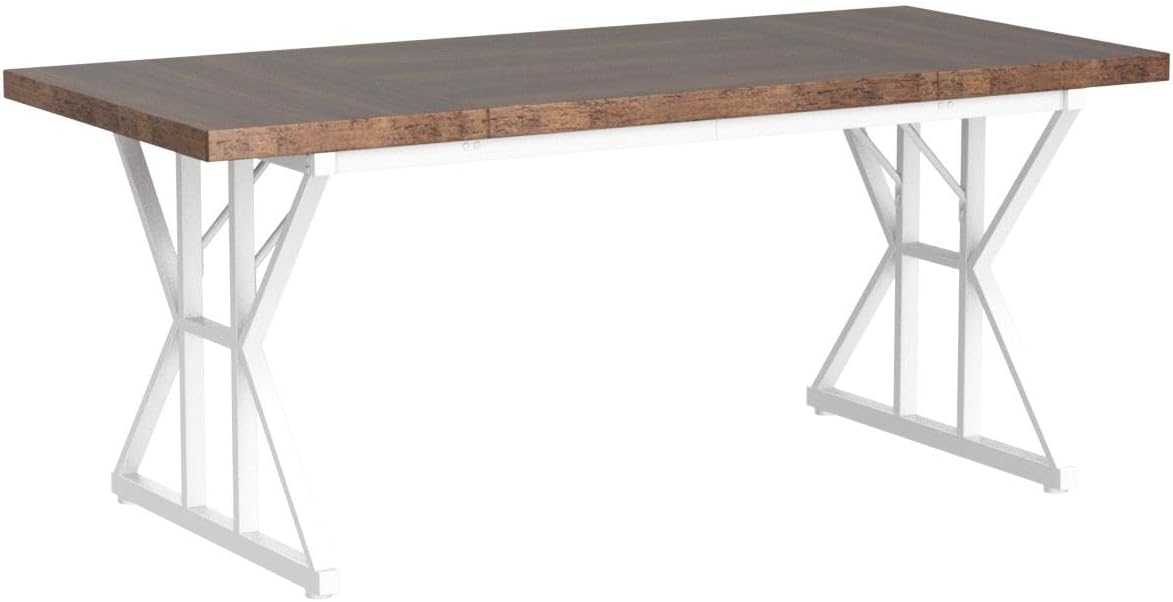 70.8-Inch Farmhouse Dining Table with Metal Legs, Brown and Black