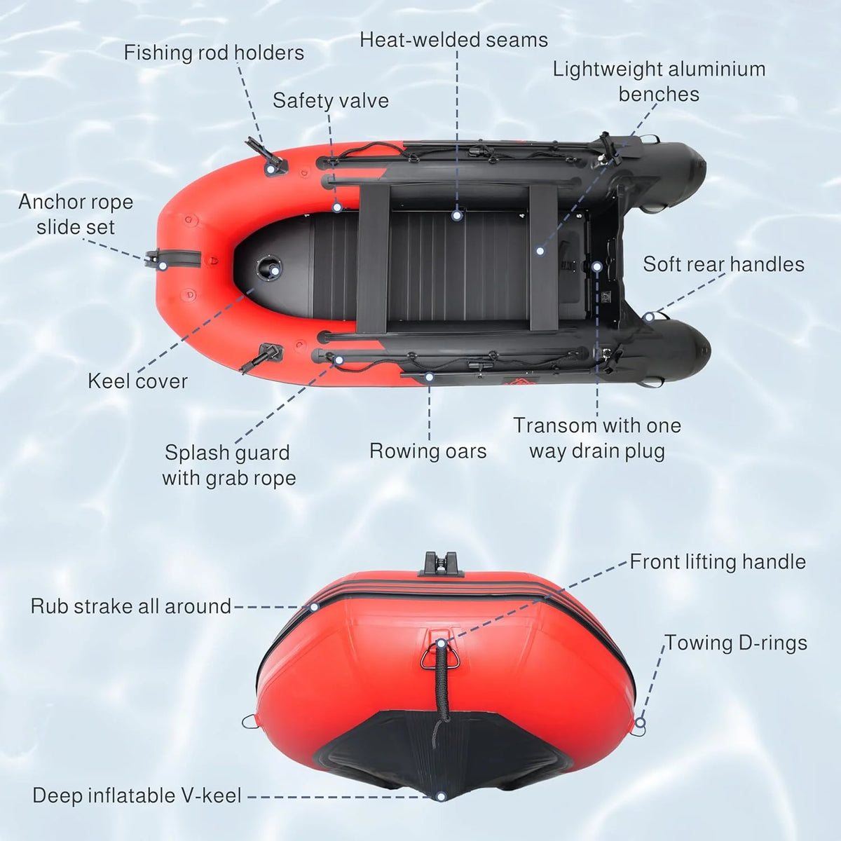 Inflatable Boat | Yacht Dinghy Tender Raft | Multi Person Fishing Boat | Aluminum Floor Oars | Fishing Rod Holders | Heavy-duty Pvc | 2024…