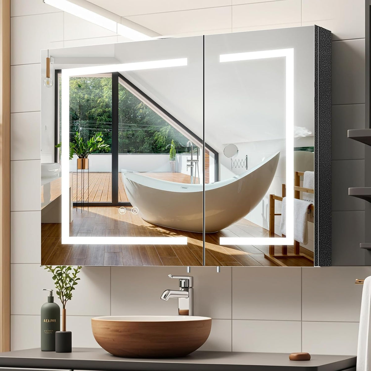 Wall-Mounted LED Bathroom Mirror Cabinet with Anti-Fog Function
