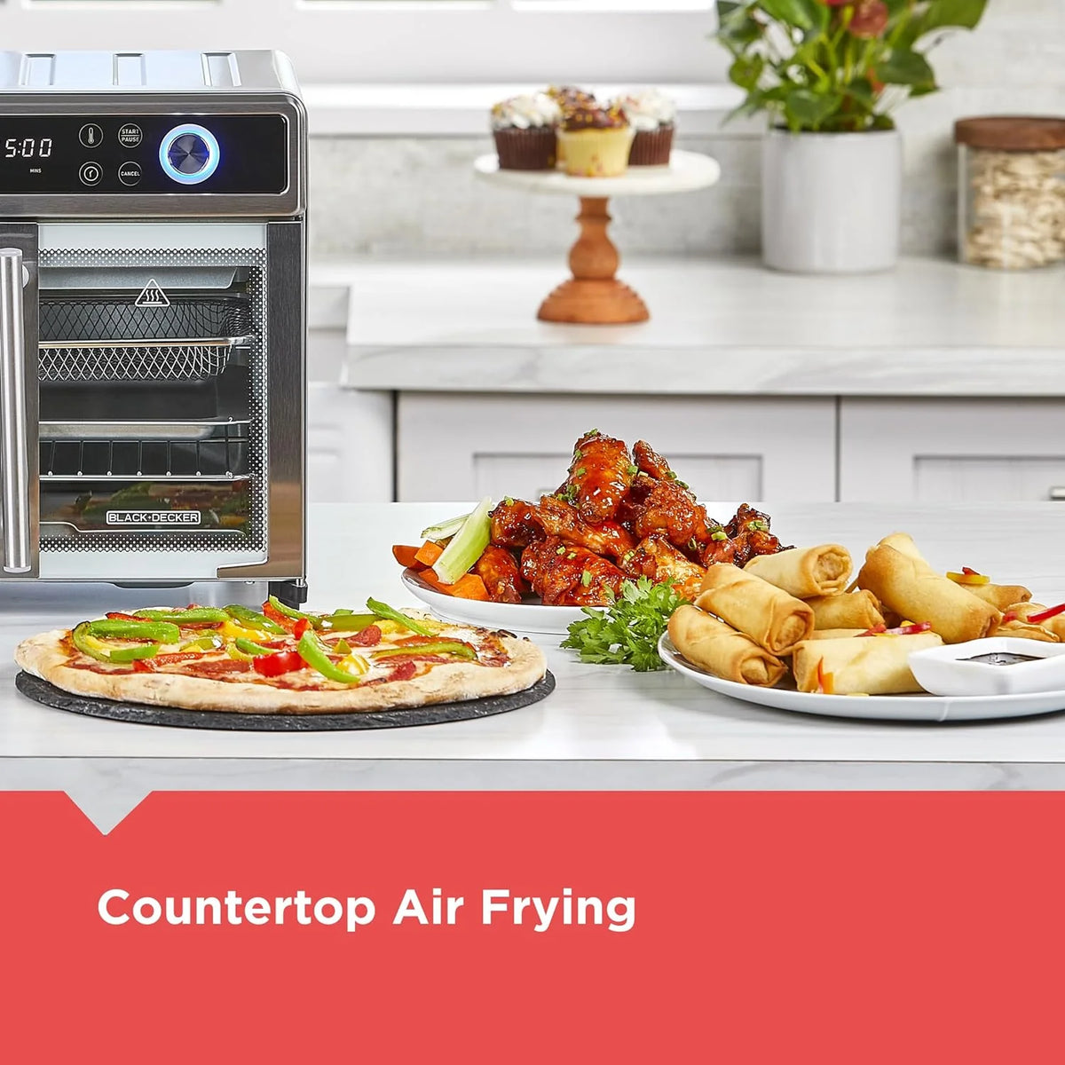 Air Fryer Toaster Oven Combo, 12 in 1 Countertop Convection Oven Cooks Food Fast, Fits a Whole Pizza or 6 Toast Slices, French Doors with…