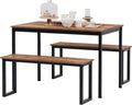 3-Piece Dining Table Set with 2 Benches