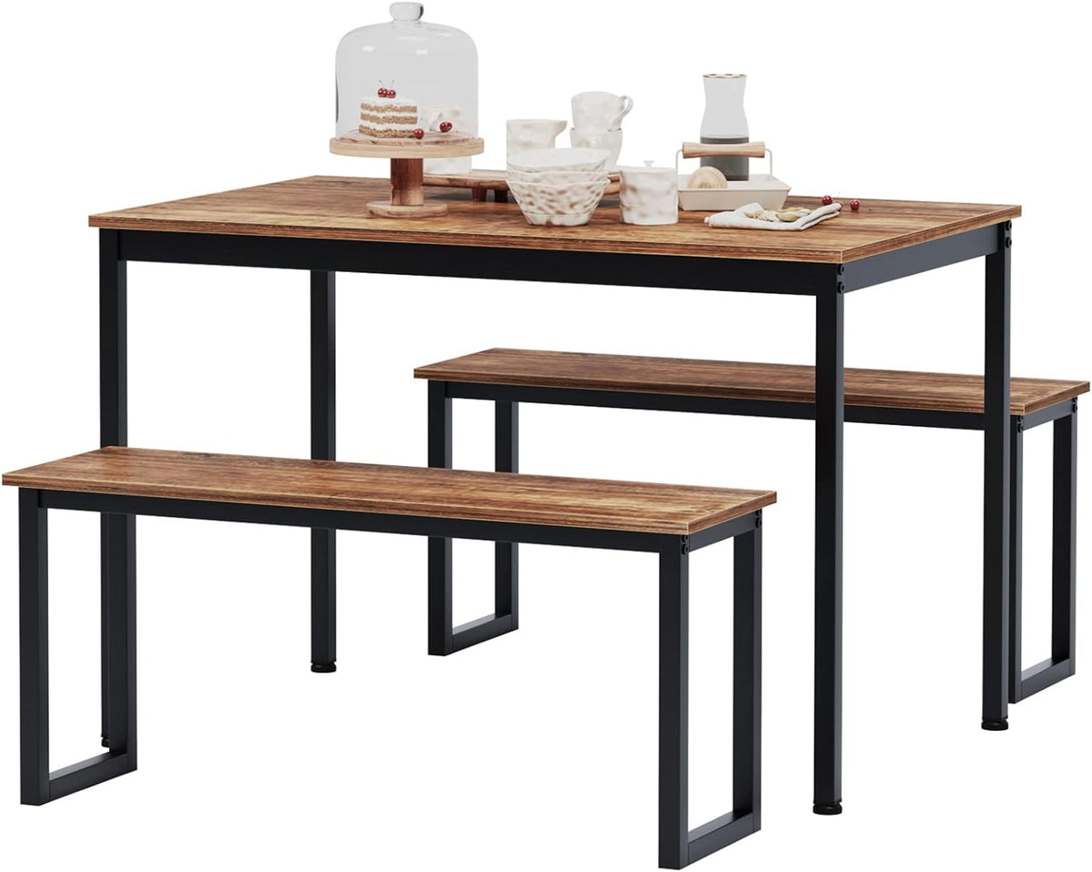 3-Piece Dining Table Set with 2 Benches