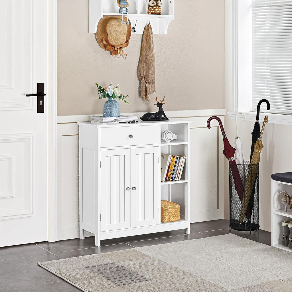 Freestanding Storage Cabinet with Doors, Drawer and Adjustable Shelves
