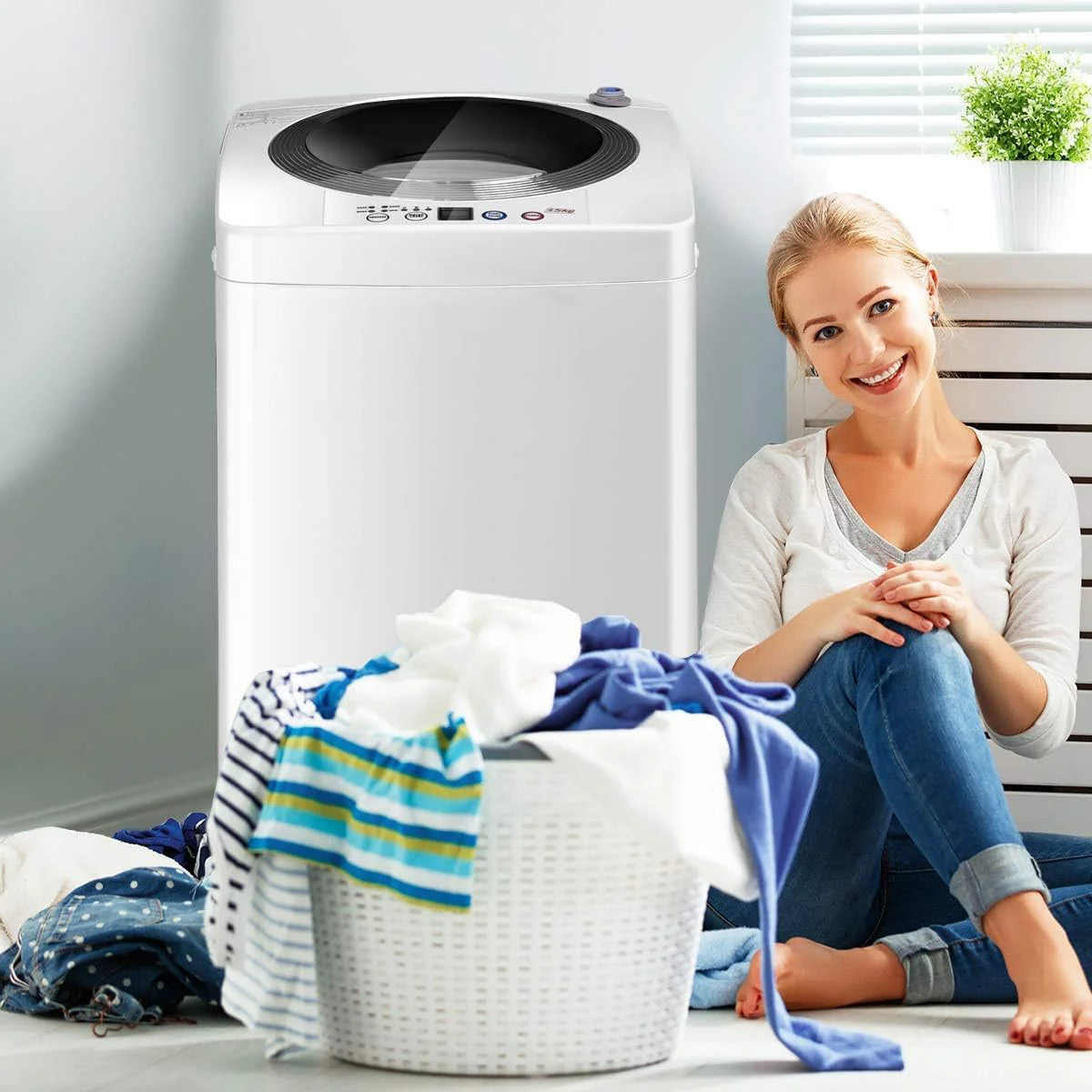 Giantex Portable Washing Machine Full Automatic Washer and Dryer Combo with Built in Pump Drain 8 lbs Capacity Compact Laundry Washer Spin D