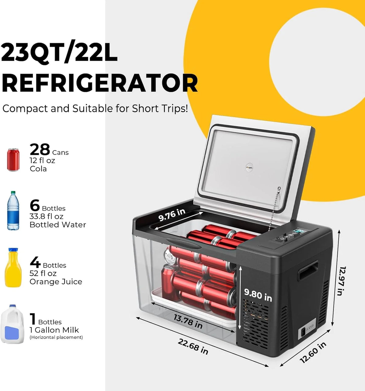 12 Volt Refrigerator 12V Car Fridge 23 quart Portable Freezer Compressor Cooler 12/24V Dc 110~240 Volt AC for Truck Van RV Camper Suv Travel…