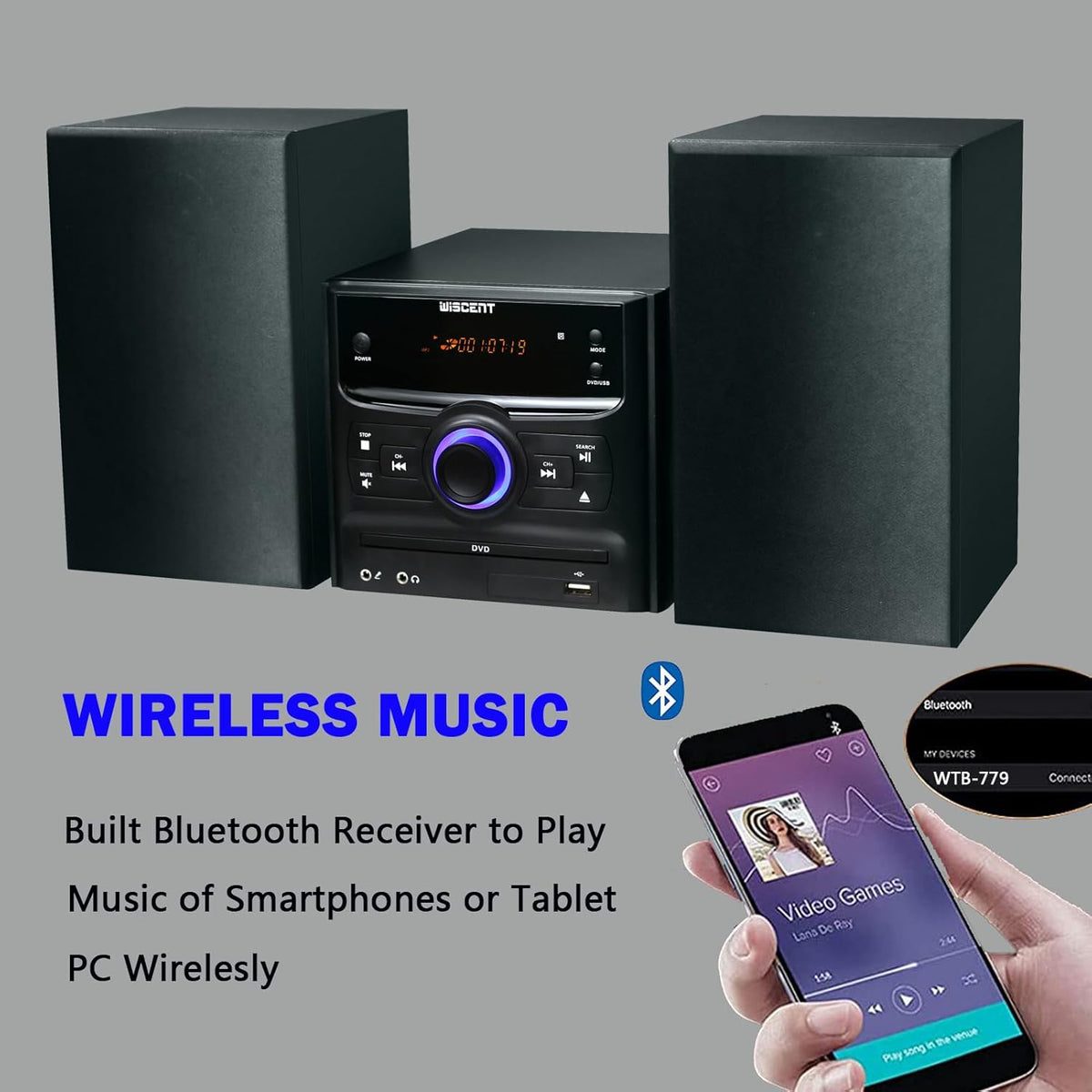 Bluetooth CD Stereo System with FM Radio, USB and 30 W Output