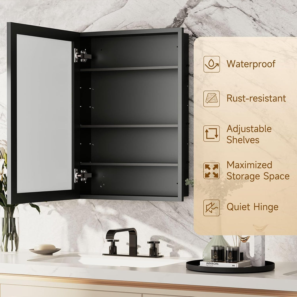 Mirrored Bathroom Medicine Cabinet for Wall or Recessed Mounting