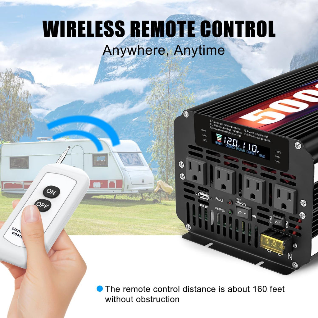 5,000W Power Inverter, 12V DC to 110V/120V AC, with LCD Display