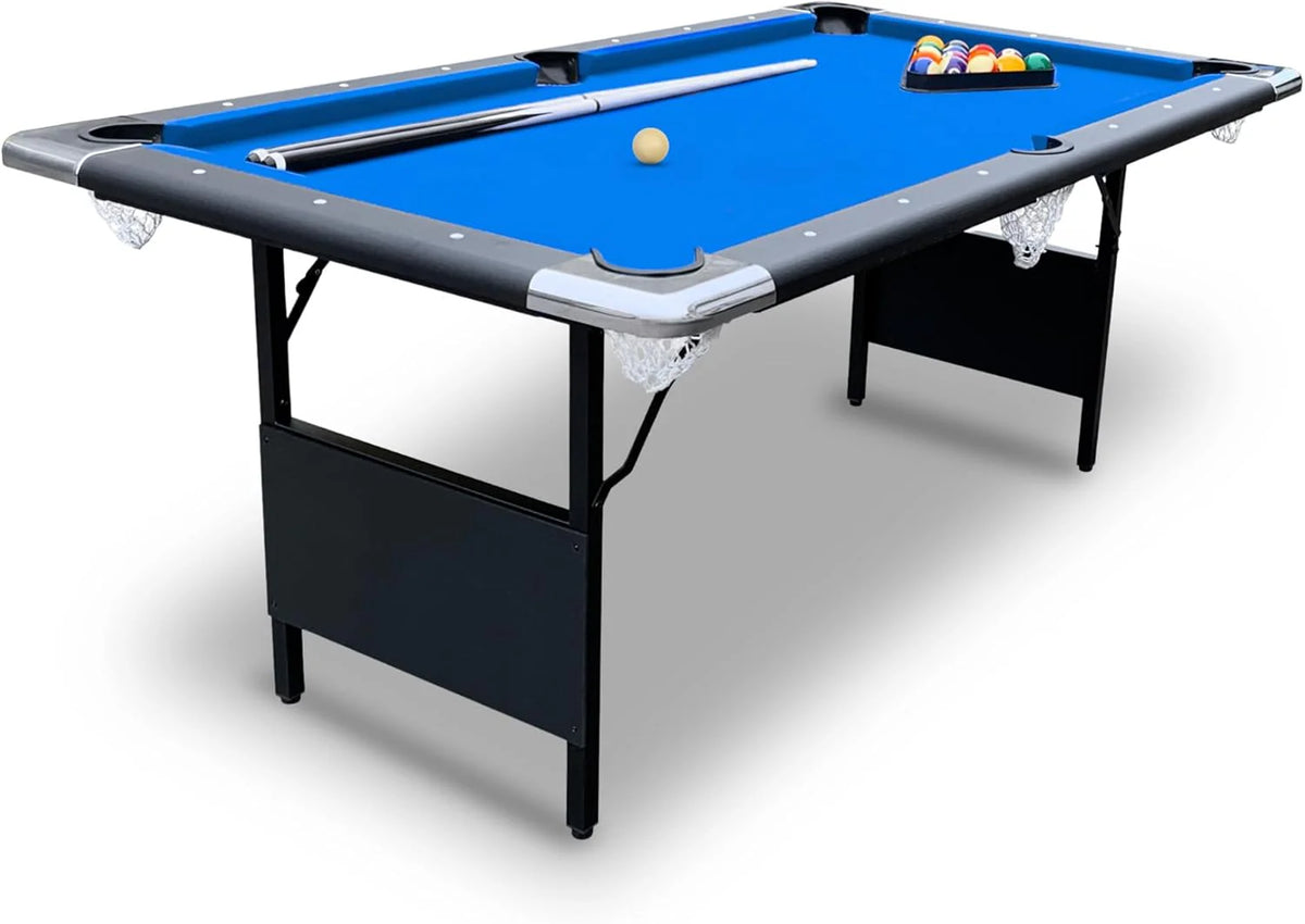 6 ft Portable Pool Table, Adults Folding Billiards Tables for Game Room with Easy Foldable Storage, Includes Full Set of Billiard Balls,…