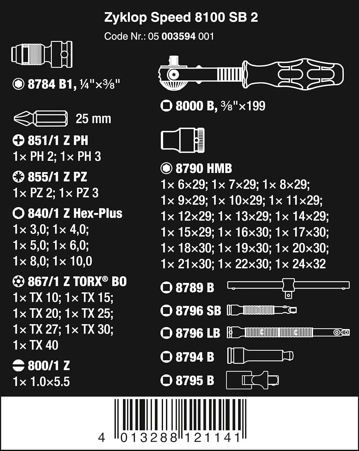 5003594001 8100 Sb 2 Zyklop 3/8" Metric Ratchet Set ( Piece of 43