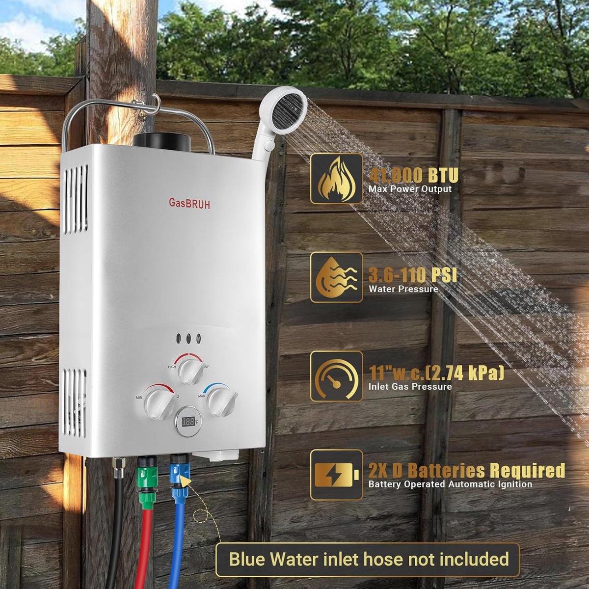 Portable Propane Tankless Water Heater, 1.58 GPM