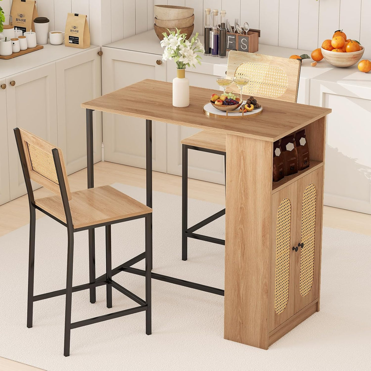 3-Piece Counter-Height Dining Table Set with 2 Stools