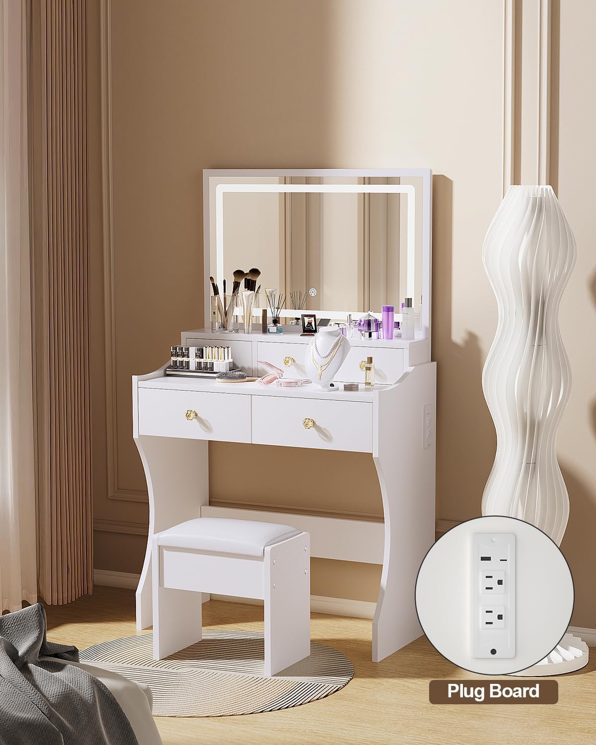 80 cm Vanity Table with Lighted Mirror and Stool