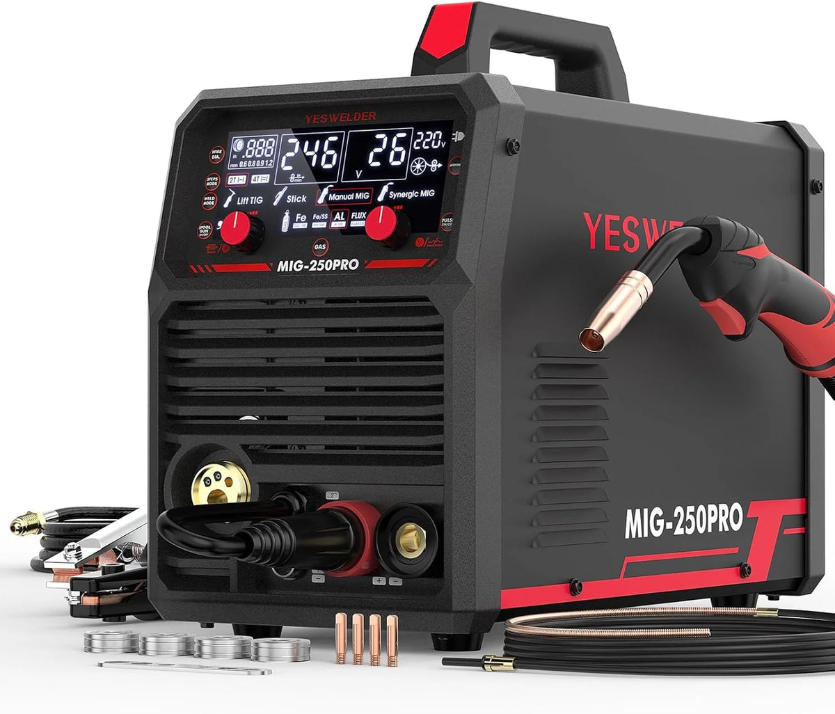 135AMP Mig WELDER,110V Flux Core Welder Flux Core Mig/lift Tig/stick 3-IN-1 Large LED Digital Display Welding Machine Igbt Inverter Welder