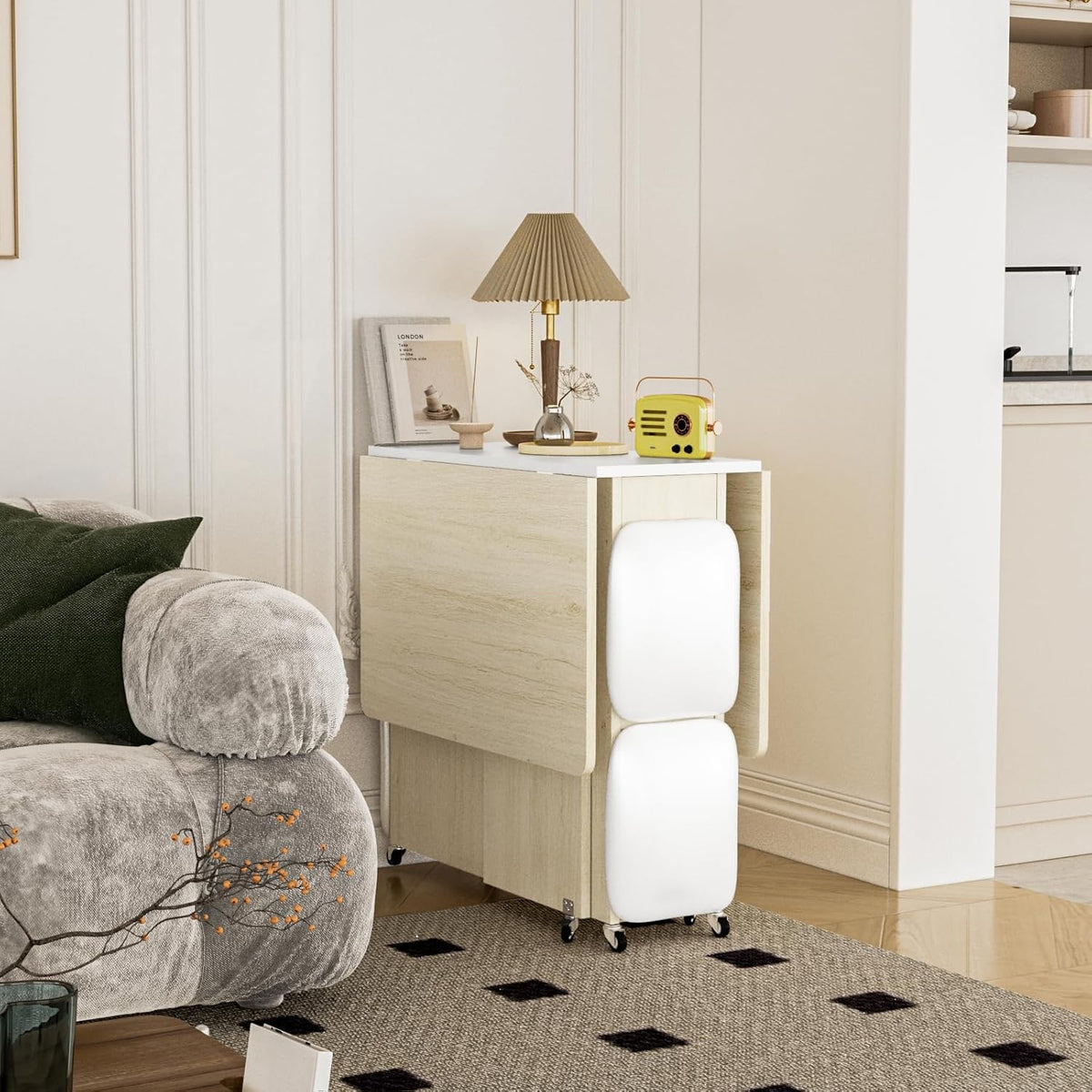 Folding Dining Table Set with 4 Chairs and Storage Shelves